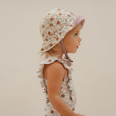 Palarie reversibila cu protectie UV 50+ - Vintage Little Flowers/ Mauve - Little Dutch