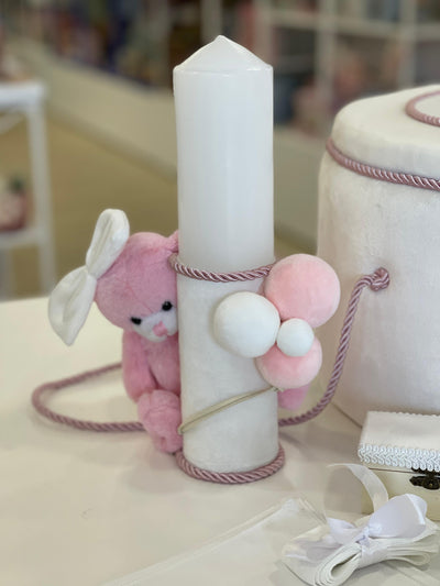 Trusou de botez elegant cu cutie buretata din catifea alb