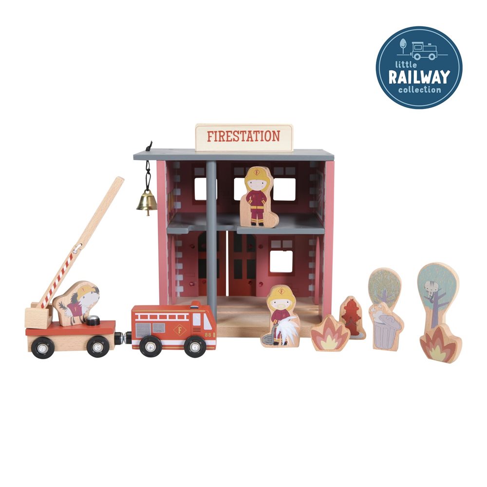 Sectie de pompieri cu figurine din lemn - Little Railway Collection - Little Dutch