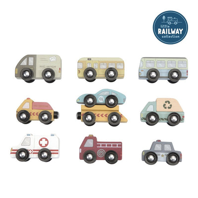 Set de masinute de servicii din lemn - Little Railway Collection - Little Dutch