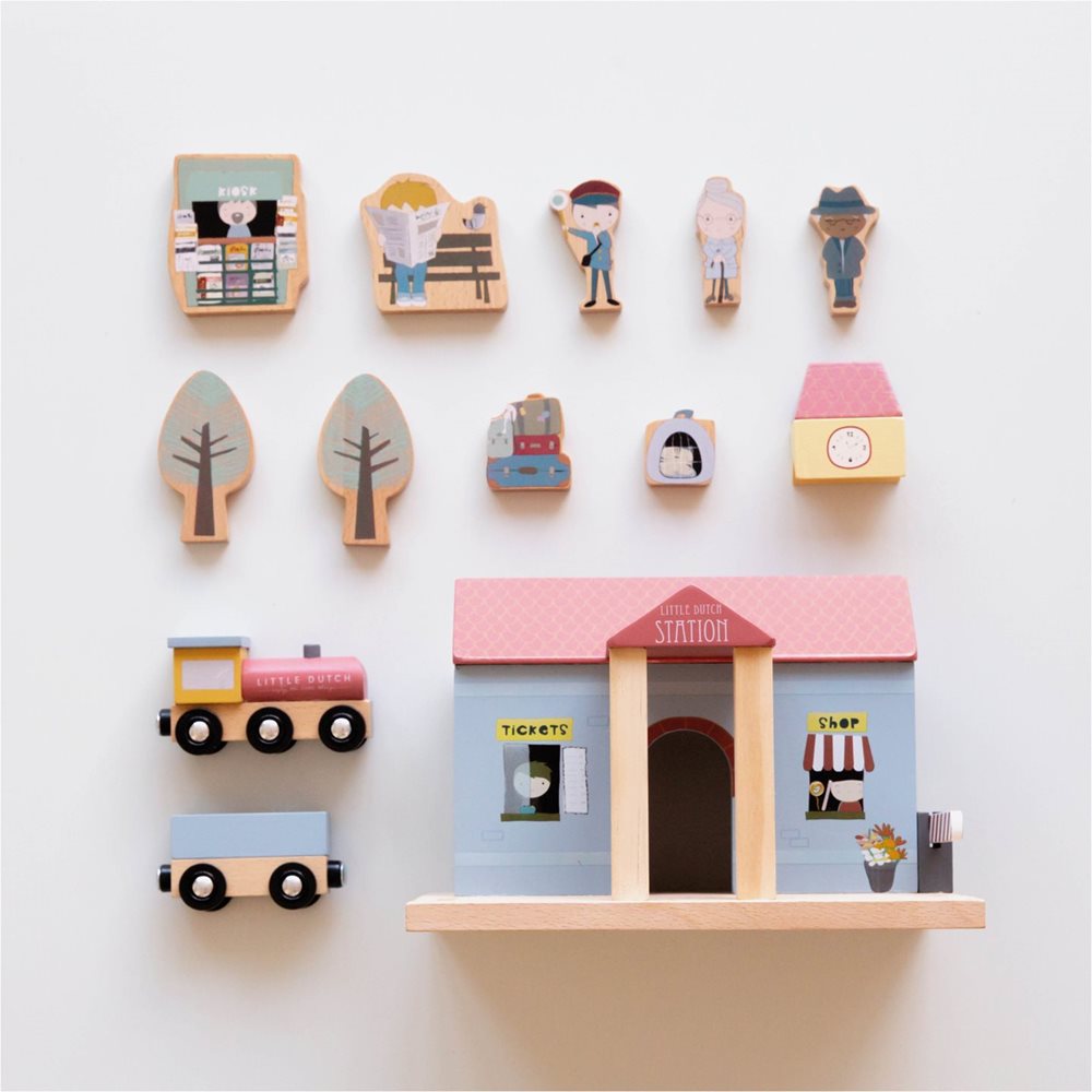 Gara cu figurine din lemn - Little Railway Collection - Little Dutch