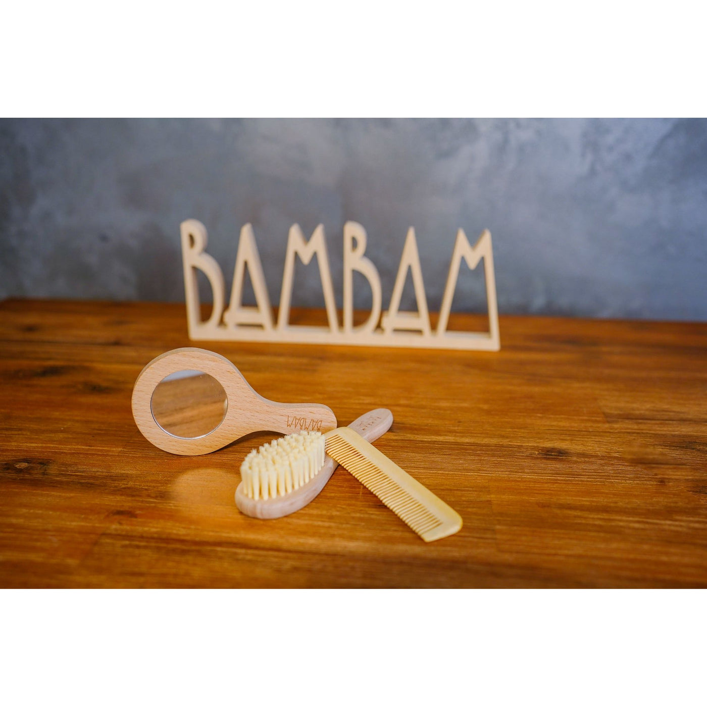 Oglinda de mana cu maner de lemn pentru copii - BamBam