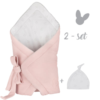 Set - sac pentru landou din catifea si caciulita - Pink  - Effiki